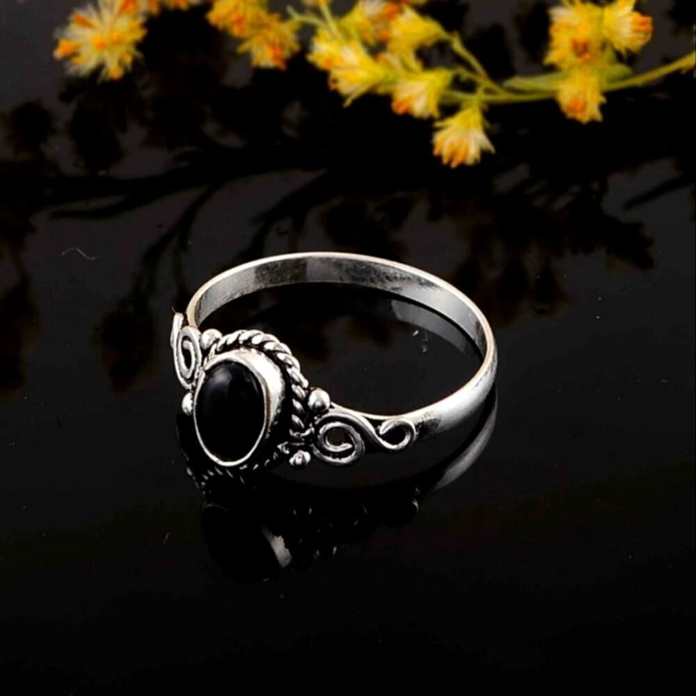 Black Obsidian Ring Everyday Silver Women Jewelry Perfect Gift - Picture 3 of 7